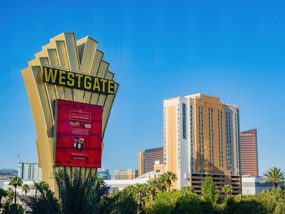 Sunny view of the sign of Westgate Las Vegas Resort and Casino